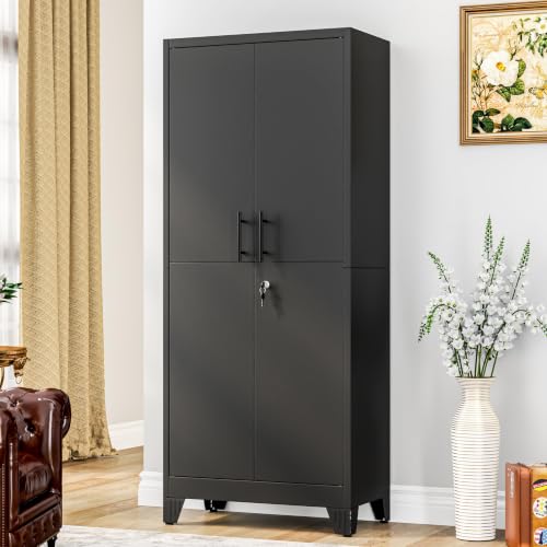 71" Tall Metal Pantry Storage Cabinet with Lock