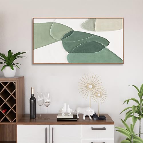 Green White Geometric Canvas Wall Art Decor 20x40 in Framed Artwork