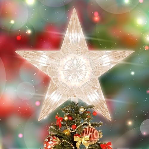 Christmas Tree Topper Star with 10 Clear Lights Star Topper for Christmas Tree Decorations