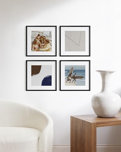16x16 Black Metal Picture Frames Matted to 12x12 (4 Count)