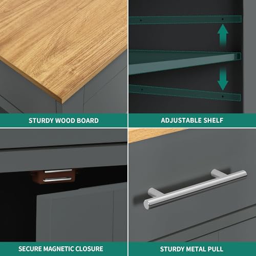 53 Inch Movable Kitchen Island with Trash Can Storage Cabinet