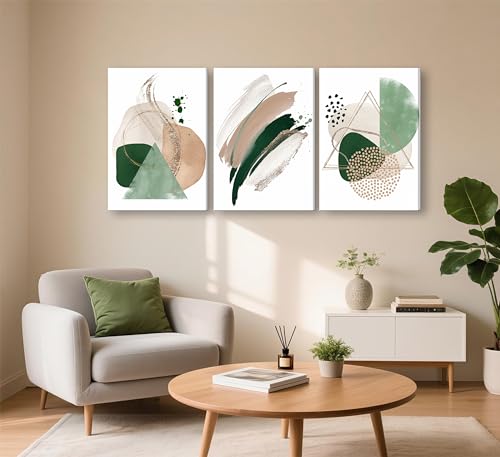 3Pcs Framed Sage Green Minimalist Geometric Abstract Wall Art (3 Count)