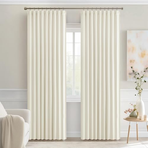 Cream Back Tab Blackout Curtains 52x90 Inch Long 2 Panels Set (2 Count)