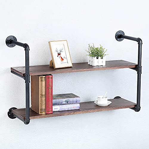 Industrial Pipe Shelves With Wood Planks