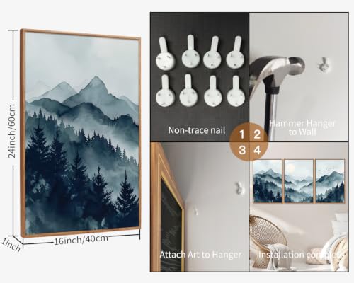 Large Foggy Mountain Framed Canvas Wall Art Set