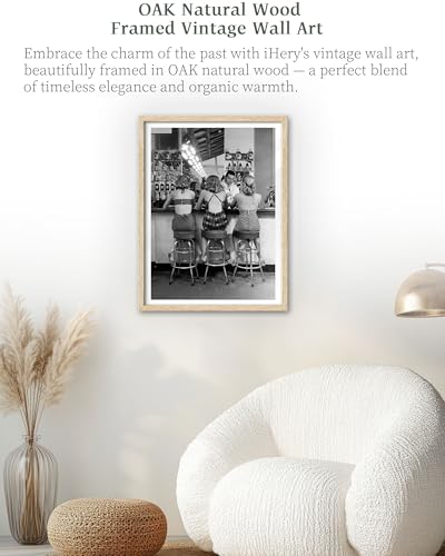 12x16in Natural OAK Wood Framed Women at the Bar Wall Art