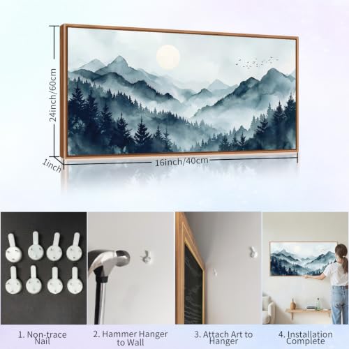 Large Foggy Mountain Framed Canvas Wall Art