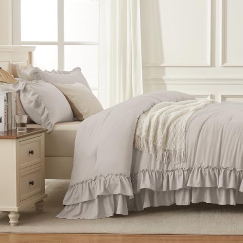 Linen Grey Ruffle Super King Comforter Set
