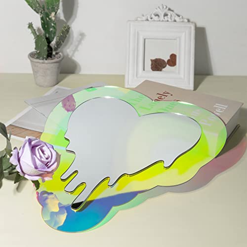Irregular Wall Mirror Wavy Acrylic Rainbow Mirror Room Decor Aesthetic Mirrors Amorphic Vanity Retro Mirrors for Bedroom Living Room Bathroom Entryway Wall Decor