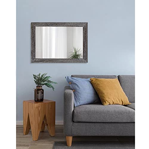 Wall Mirror with Rectangle Wood Frame Large 20"x16" Rustic Decorative Hanging Mirrors for Bedroom Bathroom Living Room Home Office