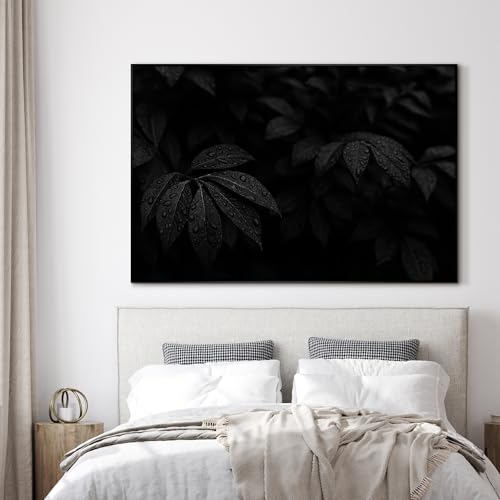 46"x72" Extra Large Framed Wall Art Black and White Botanical Leaves with Raindrops for Home Living Room Bedroom Decor