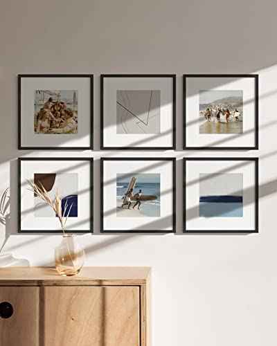 Solid Oak Wood 12”x12” Picture Frames Matted to 8”x8” Set of 6 (6 Count)