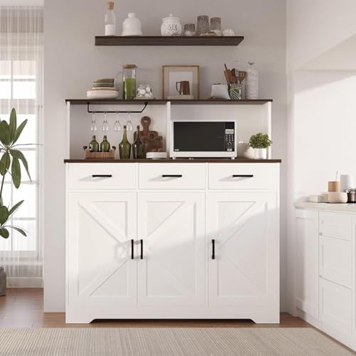 Farmhouse Sideboard Buffet Cabinet with Microwave Stand