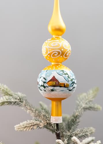 Spitz Glass Christmas Tree Topper Mouth Blown by Polish Artisans and Hand Decorated with Embellishments Made in Poland
