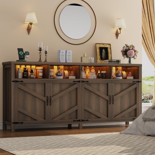 Buffet Sideboard with Storage with Power Outlets & LED Light