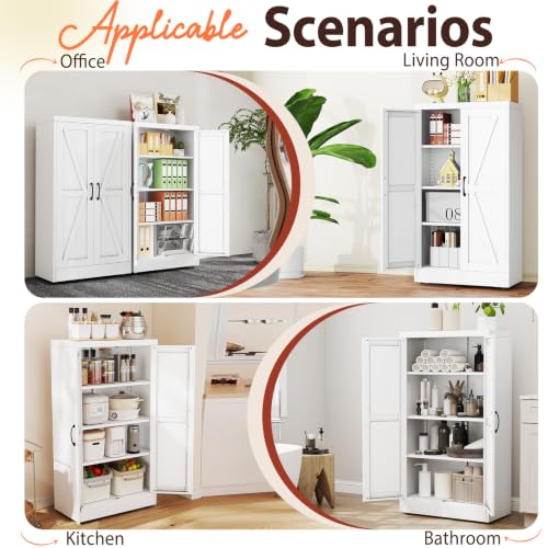 47" White Metal Storage Pantry Cabinet
