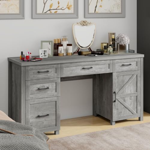 Farmhouse 61'' Executive Desk with 5 Drawers