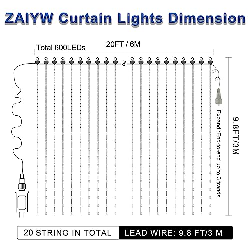 600 LED Curtain Lights 20Ftx10Ft Dual Color Changing Lights with Remote (600 Count)