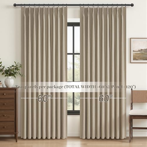 Curtains 60 Inch Length Wide Pinch Pleated Black Out Curtain 84 Inch Long for Living Room