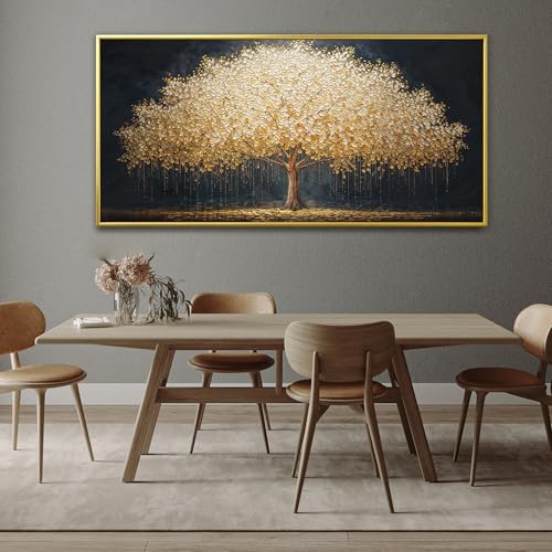 Gold Framed Wall Art Gold Tree Of Life Artwork Canvas Art Wall Decor Painting Prints Gold Tree Large Abstract Wall Decor Picture For Living Room Bedroom Home Office Artwork 29"X 58"