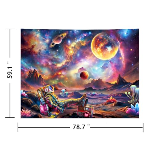 Blacklight Astronaut Tapestry UV Reactive Galaxy Space Tapestry Glow in The Dark Trippy Universe Planet Tapestries Neon Starry Sky Wall Hanging Decor for Home