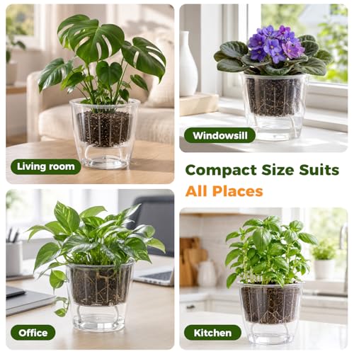 Clear Self Watering Pots for Indoor Plants (6 Count)