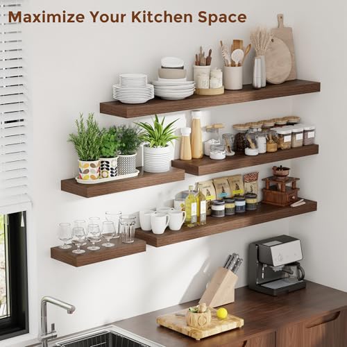 24 Inch Floating Shelves for Wall Walnut Shelves Set of 2 (2 Count)