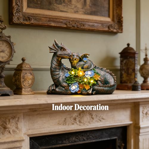 JOYBEE Dragon Solar Garden Statues Outdoor Decoration with Succulent and 6 LED Lights