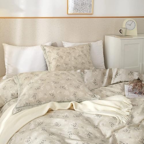 Boho Floral Comforter Set King Size Vintage Garden Style Floral Bedding Comforter with 2 Pillowcases Fluffy Soft Aesthetic Botanical Comforter Set Farmhouse Chic Flower Comforter for King Size Bed