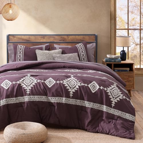 Embroidery Full Size Comforter Set 7 Pieces Purple Bed in a Bag