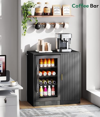 37" Fluted Mini Fridge Cabinet with Storage and Power Outlet