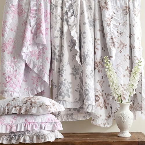 Pink Ruffled Quilt Twin Size with 1 Pillow Sham
