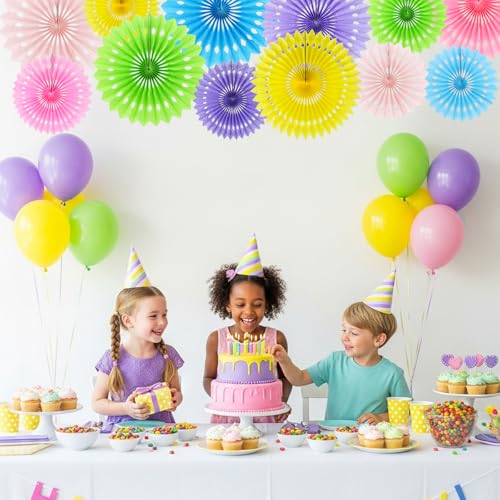 Honeycomb Round Paper Fans Macaron Hanging Party Decoration (12 Count)