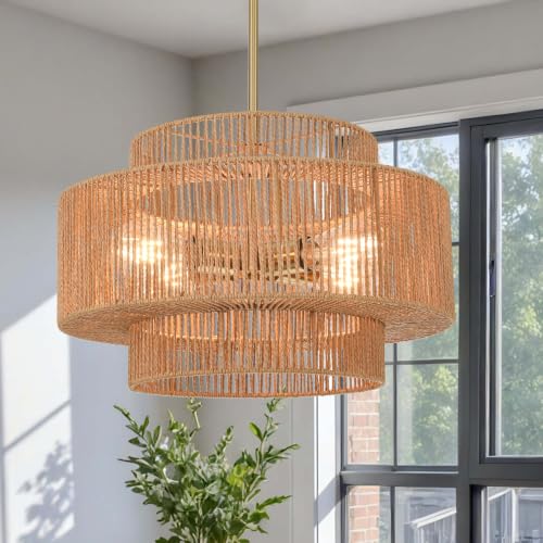 4-Light 3-Tier Rattan Chandelier