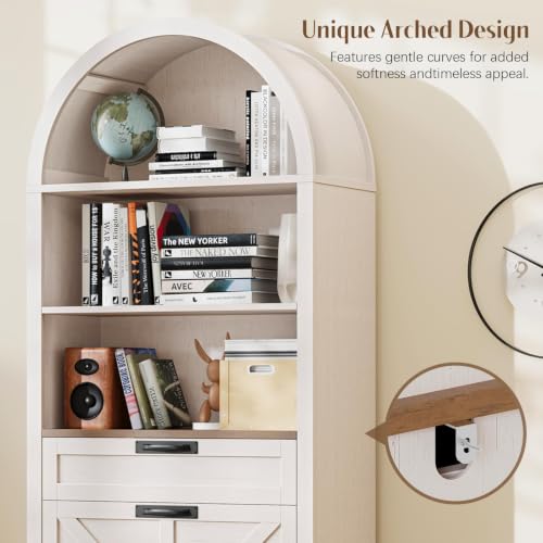 71" Tall Arched Bookcase with File Cabinet Drawers