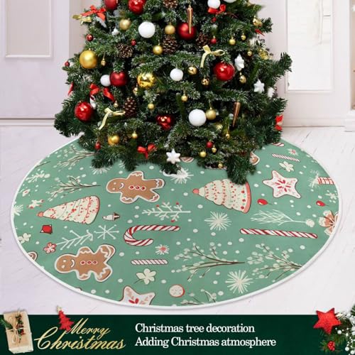 36 Inch Christmas Tree Skirt With Gingerbread Print Pattern