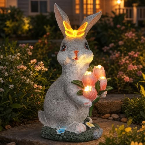 Solar Garden Rabbit Statue Outdoor Decor