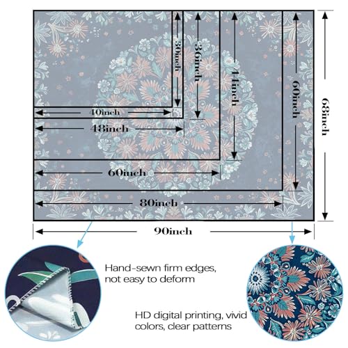 Boho Floral Mandala Tapestry Wall Hanging Blue Bohemian Flower Medallion Tapestry Aesthetic Vintage Navy Hippie Indian Large Tapestries for Bedroom Living Room Dorm Decor 80 x 60 Inch