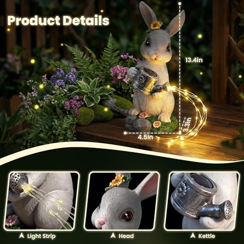 Solar Rabbit Garden Statues Outdoor Decor