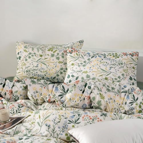 Botanical Floral Comforter Set Twin XL Fluffy Soft Garden Style Cute Floral Bedding Comforter Vintage Botanical Flowers Comforter with 2 Pillowcases Aesthetic Wildflower Cottagecore Comforter Set