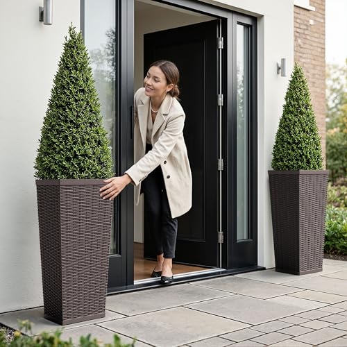 30" Front Porch Resin Rattan Tall Planters 2 Pack (2 Count)