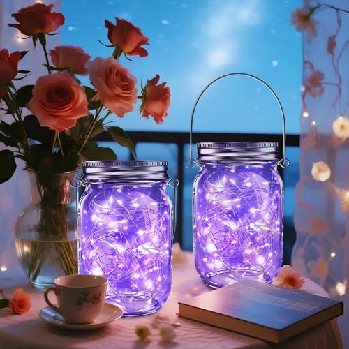 Solar Mason Jar Lid Lights 12 Pack Purple 30 LED Outdoor Decor