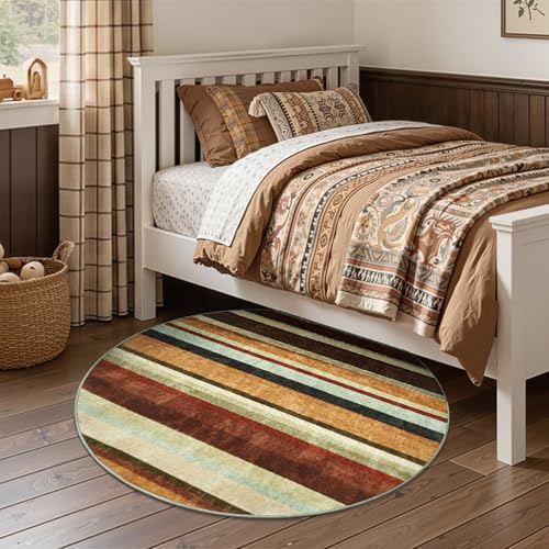 5ft Round Rug Modern Striped Mat Washable Circle Rug (19.63 Sq Ft)