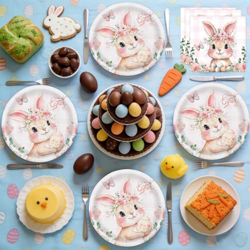 40Pcs Easter Paper Plates and Napkins Party Supplies (40 Count)