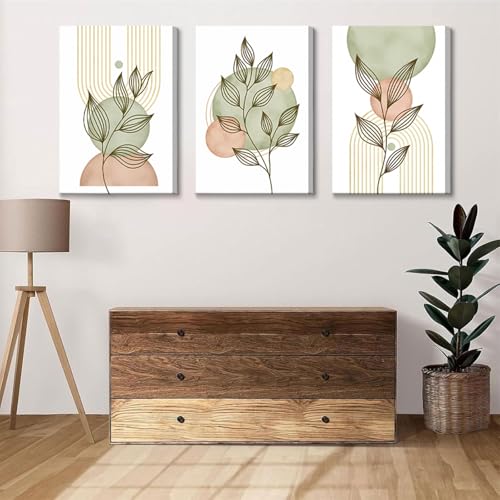 3Pcs Framed Sage Green Boho Canvas Wall Art (3 Count)