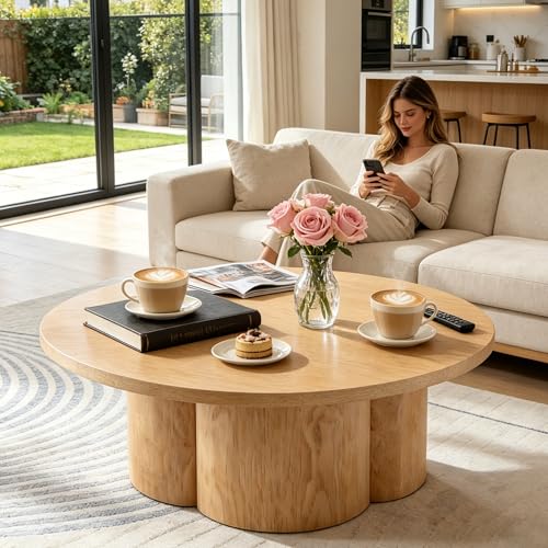 33” Round Wood Coffee Table Small Center Table MDF Side Table Dinning Table Living Room