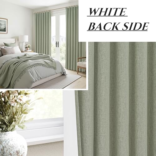 Sage Green Blackout Linen Curtains 90 Inches Long for Living Room Bedroom (2 Count)