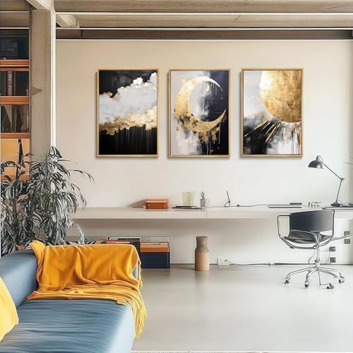 3Pcs Black and Gold Abstract Canvas Wall Art (3 Count)