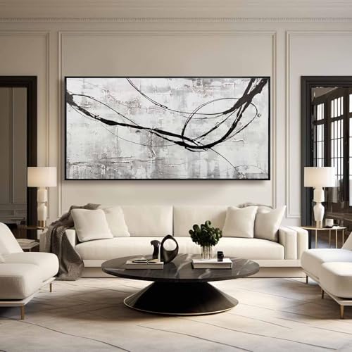 Line Wall Art Pictures Modern Wall Decor Black and White Canvas Wall Paintings 36"x70" Large Poster Printing for Dining Room Bedroom