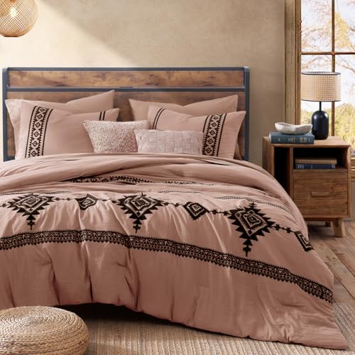 Embroidery Queen Comforter Set 7 Pieces Dusty Pink Bed in a Bag
